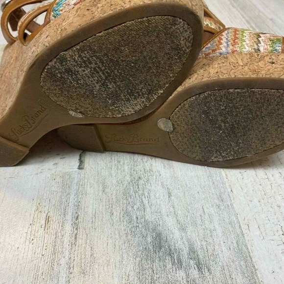 Lucky Brand Wedge Sandal Womens 7M 37 Multicolor Boho Weave - Picture 4 of 7